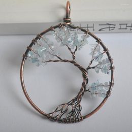 Pendant Necklaces Natural Lucky Handmade Tree Of Life Blue Stone Bronze Copper Wire Wrap GEM Jewelry S1282