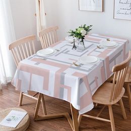 Table Cloth Modern Art Geometry Pink Grey Tablecloth Waterproof Dining Rectangular Round Home Textile Kitchen Decoration
