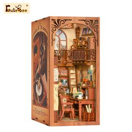 3D Puzzles CUTEBEE Puzzle DIY Book Nook Kit Wooden Bookend with Touch Light Secret Rhythm Music Booknook Building Decoration Model Gift 230617