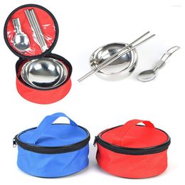 Dinnerware Sets 3 In1 Cutlery Camping Portable Stainless Steel Picnic Tableware Bowl Foldi Antibacterial With Case