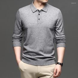 Men's Sweaters Autumn Winter Knit Polo Men's 2023 Arrival Fashion Turn-down Collar Business Casual Classic Solid Pullovers