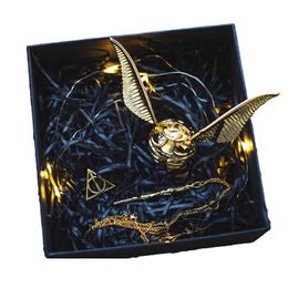 Jewelry Boxes Creative Gold Snitch Series Ring Box Proposal Mystery Luxury Metal Jewelry Storage Box Case Wedding Rings Cute Wings Girl Gift 230616