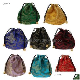 Jewellery Pouches Bags 1Pc High Quality Traditional Silk Travel Pouch Classic Embroidery Packaging Bag Organiser Handbags Tips Drop D Dh7Mv