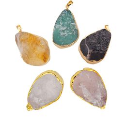 Pendant Necklaces Natural Jewellery Cut Surface Drop Quartz Crystal Necklace Ladies Mens Golden Amethyst Rose Citrine Delivery Pendants Dh9Xo