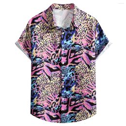 Men's Casual Shirts Mens Colourful Leopard Print Tropical Beach Shirt Tops Short Sleeve Button Up Summer Hawaiian Vacation Men Camisas