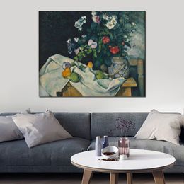 Still Life with Flowers and Fruit Hand Painted Paul Cezanne Canvas Art Impressionist Landscape Painting for Modern Home Decor