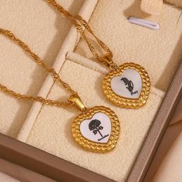 Chains Delicate Birth Month Flower Necklaces For Women Heart Shell Penadant Gold Plated Stainless Steel Necklace Chian Birthday Gifts