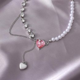 Pendant Necklaces Luxury Pink Heart Zircon Choker Necklace Charm Design Jewellery Women's Neck Splicing Chain Gift Lady Trend