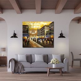 Contemporary Abstract Canvas Art Evenings Delight in Paris Handmade Landscape Oil Painting Living Room Wall Decor