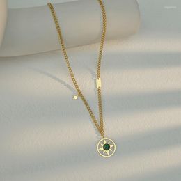 Pendant Necklaces French Street Design Sunflower Necklace With Malachite Cold Wind Stainless Steel 14k Clavicle Chain Women's