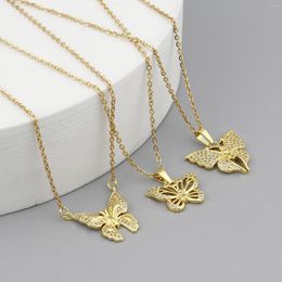 Pendant Necklaces 1 PC Stainless Steel & Copper Insect Link Cable Chain Necklace Gold Colour Butterfly With Lobster Claw Clasp Extender