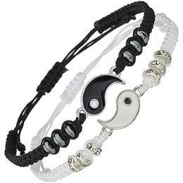 Chain 12Sets Yinyang Taiji Bracelet Adjustable Link Black White Matching Traditional Chinese Weaving Handicrafts Suitable For Couple Dhiwz