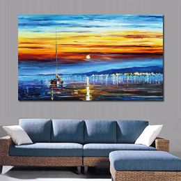 Textured Contemporary Art Sunrise Hand Painted Street Scenic Canvas Painting Bedroom Decor