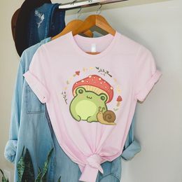 Women's T Shirts Cartoon Mushroon Frog Print Women Summer Short Sleeve Loose T-shirt Female Harajuku Streetwear Kawaii O Neck Tshirts