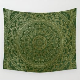 Tapestries Mandala Royal - Green And Gold Wall Tapestry Background Wall Covering Home Decoration Blanket Bedroom Wall Hanging Tapestries 230616