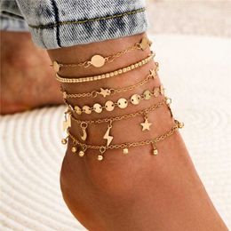 Anklets Bohemia Multilayer Beads Anklet Set Fashion Sequins Star Ankle Bracelets for Women Summer Beach Foot Jewelry Leg Chain 230607