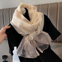 Scarves Luxury Solid Silk Linen Scarf Sun Protection Plain Shawls Long Thin Muffler Muslim Hijab Headscarf Beach