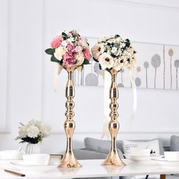 Candle Holders IMUWEN Gold Candle Holders 50cm20" Metal Candlestick Flower Vase Table Centerpiece Event Flower Rack Road Lead Wedding Decor 230616