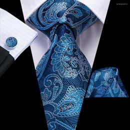 Bow Ties Teal Blue Floral 63inch Silk Mens Extra Long For Men Woven Classic 160cm Necktie Pocket Square Set Cufflinks Hi-Tie