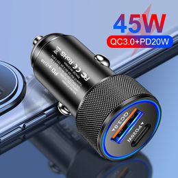 Universal 45W Car Charger Portable Multifunctional Cigarette Lighter PD 20W USB QC3.0 Type C 2 Port Fast Charge Adapter