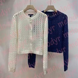 Sexy Hollow Sweater Women Long Sleeve Knitted Coats Spring Autumn Round Neck Slim Cardigan