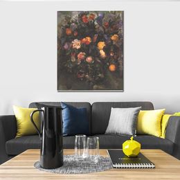 Handmade Canvas Art Vase of Flowers Paul Cezanne Painting Impressionist Landscape Artwork Bathroom Decor