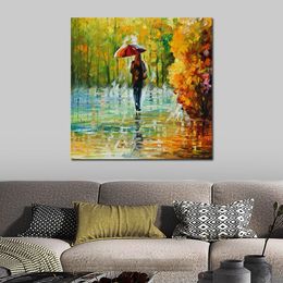 Colorful Textured Canvas Art The Beauty of The Rain Hand Painted Abstract Artwork Urban Landscape High Quality