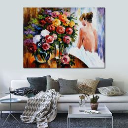 City Life Landscape Canvas Art Triumph Flowers Hand Painted Kinfe Painting for Hotel Wall Modern