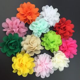 mini 12 solid Colour chiffon fabric rose flower for baby hair accessory shoe Decorate 60pcs/lot