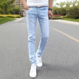 Men's Jeans Stylish Denim Trousers Zipper Button Straight Leg Teenager Slim Fit Pencil Skin-Touch Men Male Clothing