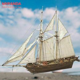 3D Puzzles 1 Set 1 100 Halcon Wooden Sailing Boat Model DIY Kit Ship Assembly Decoration Gift 230616