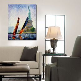 Contemporary Abstract Canvas Art Winds of New York Handmade Landscape Oil Painting Living Room Wall Decor