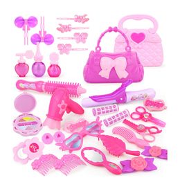 Beauty Fashion 2432PCS Pretend Play Kid Make Up Toys Pink Makeup Set Princess Hairdressing Simulation Plastic Toy For Girls Dressing Cosmetic 230617