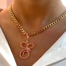 Pendant Necklaces Fashion Pink Crystal 26 Cursive Initial Letter Necklace for Women Men Stainless Steel Metal Chain Punk Jewellery 230613