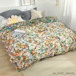 Blankets Summer Double Cotton Pastoral Blooming Flower Throw Blanket Quilts Towelling Coverlet Bed Sofa Blanket Bedspreads R230617