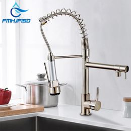 Bathroom Sink Faucets Kitchen Faucet Dual Spout 360 Degree Rotation Spring Pull Down Sprayer Deck Mounted and Cold Water Mixer Taps torneira 230616