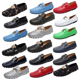 Luxury Brands Loafers Men Shoes PU Leather Solid Colour Round Toe Classic Metal Decoration Crocodile Print Leather Shoes Non-Slip Flat Driving Shoes Size 35-48