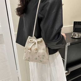 Beach Bags Fashionable Woven Women's Bag 2023 New Trend Lace Versatile Drawstring Bucket Single Shoulder Crossbody