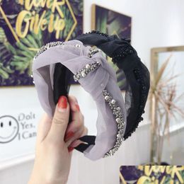 Other Korea Fashion Accessories Headband Womens Lace Mesh Pearl Chain Hole Knot Twist Wide Edge Hairband Jewellery For Girl Dr Dhgarden Dhru3