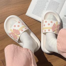 Slippers Korean Cute Girl Heart Women Home Non-slip Sandals For Summer Thick Bottom Step Feeling Bow