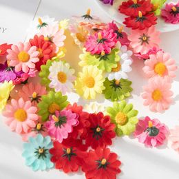 Dried Flowers 100PC 4CM Mini Silk Daisy Artificial Party Wedding Decorative Home Decoration Christmas Wreath Fake Sunflower Cheaper