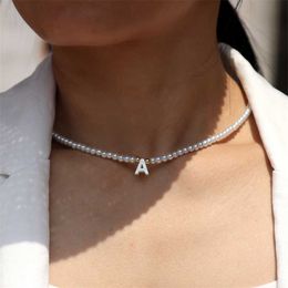 Perlenketten Neue Mode 26 Anfangsbuchstaben Anhänger Halskette Frauen Einfache Nachahmung Perlenperle für Schmuck Geschenk 230613