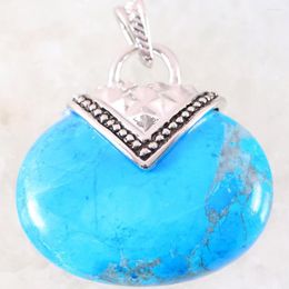 Pendant Necklaces Oval 40x40MM Natural Stone CAB Cabochon Bead Blue Howlite Fit Necklace For Men Women Jewellery Gift K1151