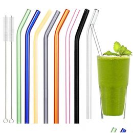Drinking Straws Reusable Eco Glass Sts 8Mm Straight Bent Friendly Cocktail For Juice Beverages Milk Coffe Drop Delivery Home Garden Dhskv