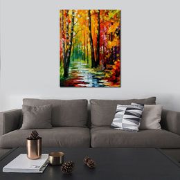 Modern Canvas Art Street Scenes Wet Path Hand-painted Oil Paintings Living Room Decor