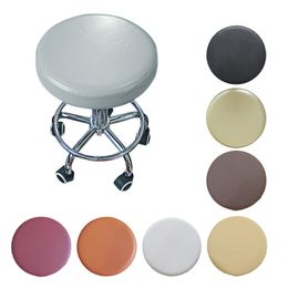 Chair Covers Elastic Bar Round Stool Chair Cover PU Leather Seat Cushion Slipcover Dustproof Chair Protector for Home el Banquet Salon 230616