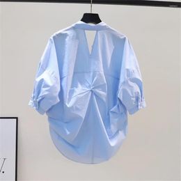 Women's Blouses Korean Fashion Irregular Women's Cotton Blouse White Back Twisted Hollow Design Chic Top Loose Oversized Shirt