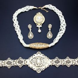 Wedding Jewellery Sets Neovisson High Quality Jewellery Sets Women Caftan Belt Beads Choker Necklace Crystal Brooch Drop Earring Algeria Bride Jewellery 230616