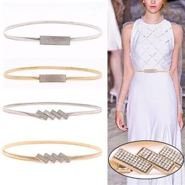 Belts Women Elegant Stretch Skinny Ladies Dress Cummerbands Rhinestone Waist Band Metal Elastic Belt Thin Waistband