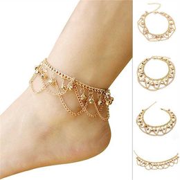 Anklets New Tassel Chain Bells Pendant Anklet Gold Color Bracelets for Women Girl Summer Beach Party Barefoot Foot Jewelry 230607